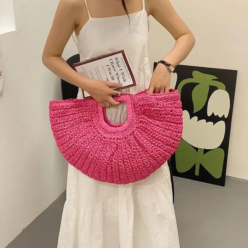 Half Moon Design Basket Beach Straw Bag