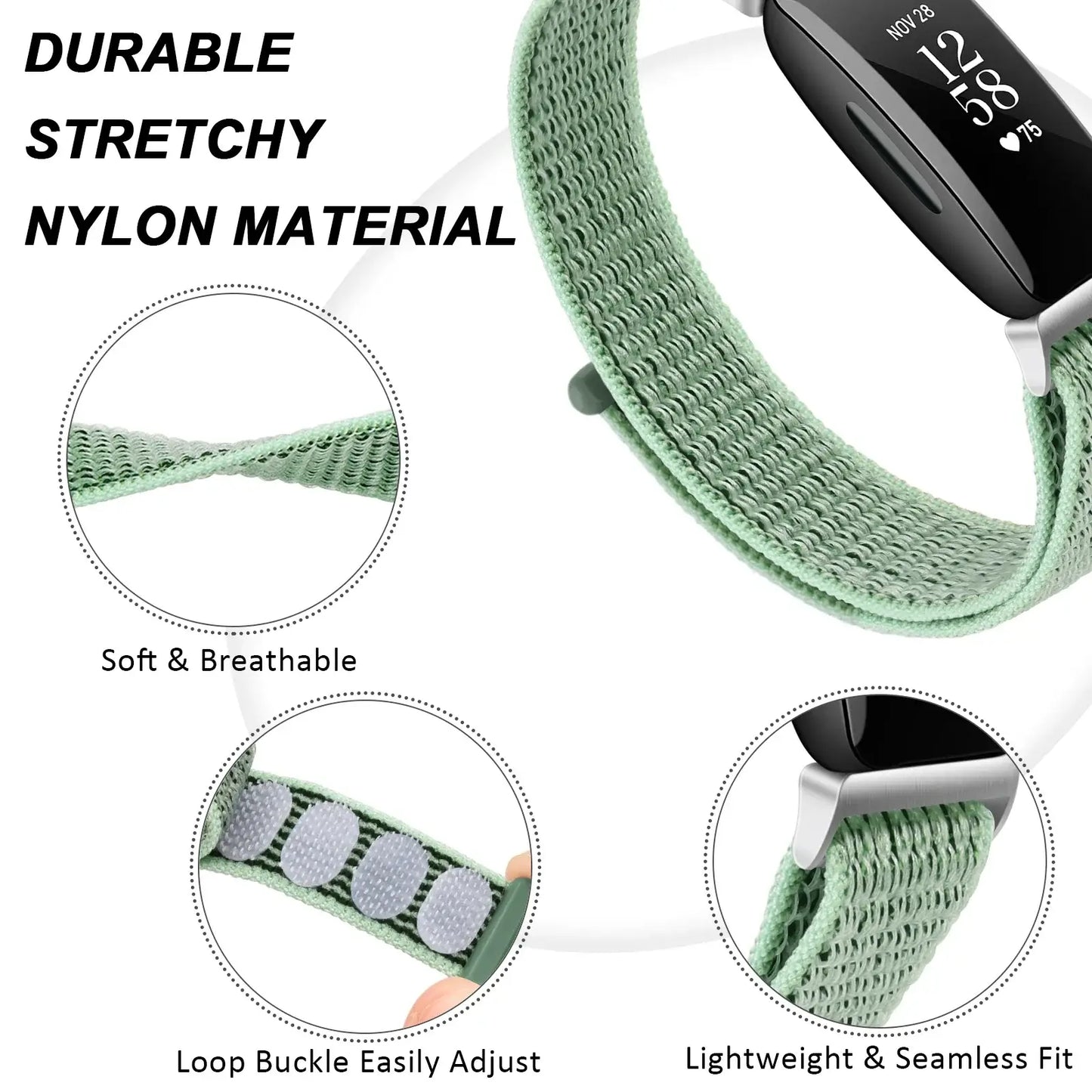 Fitbit Inspire 2, 1, HR Nylon Velcro Band - Versatile Strap