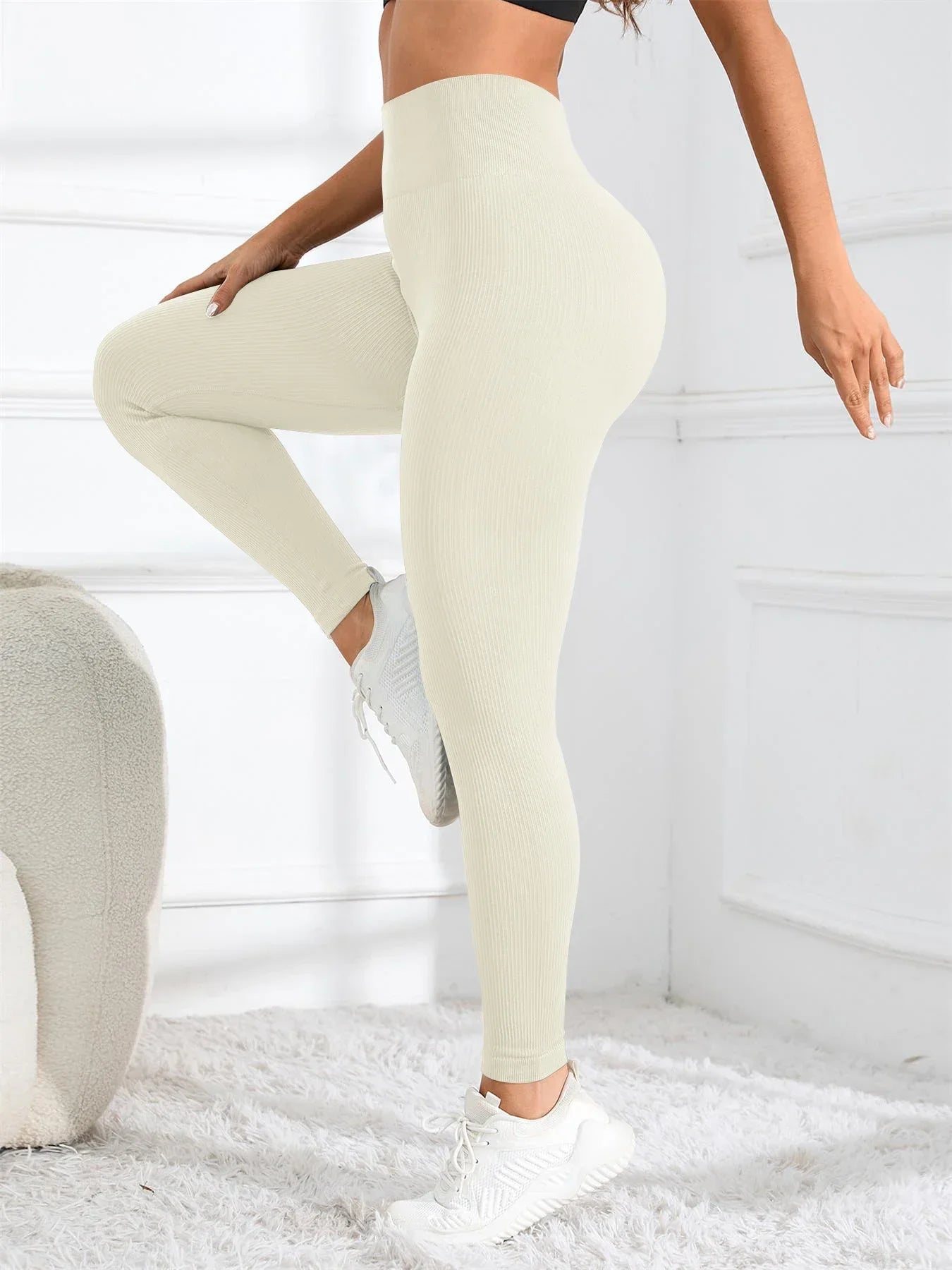 Seamless Ribbed High Waist Yoga Leggings - Gym & Athleisure