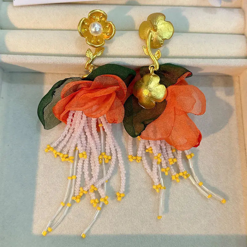 Handmade Cotton Long Tassel Earrings