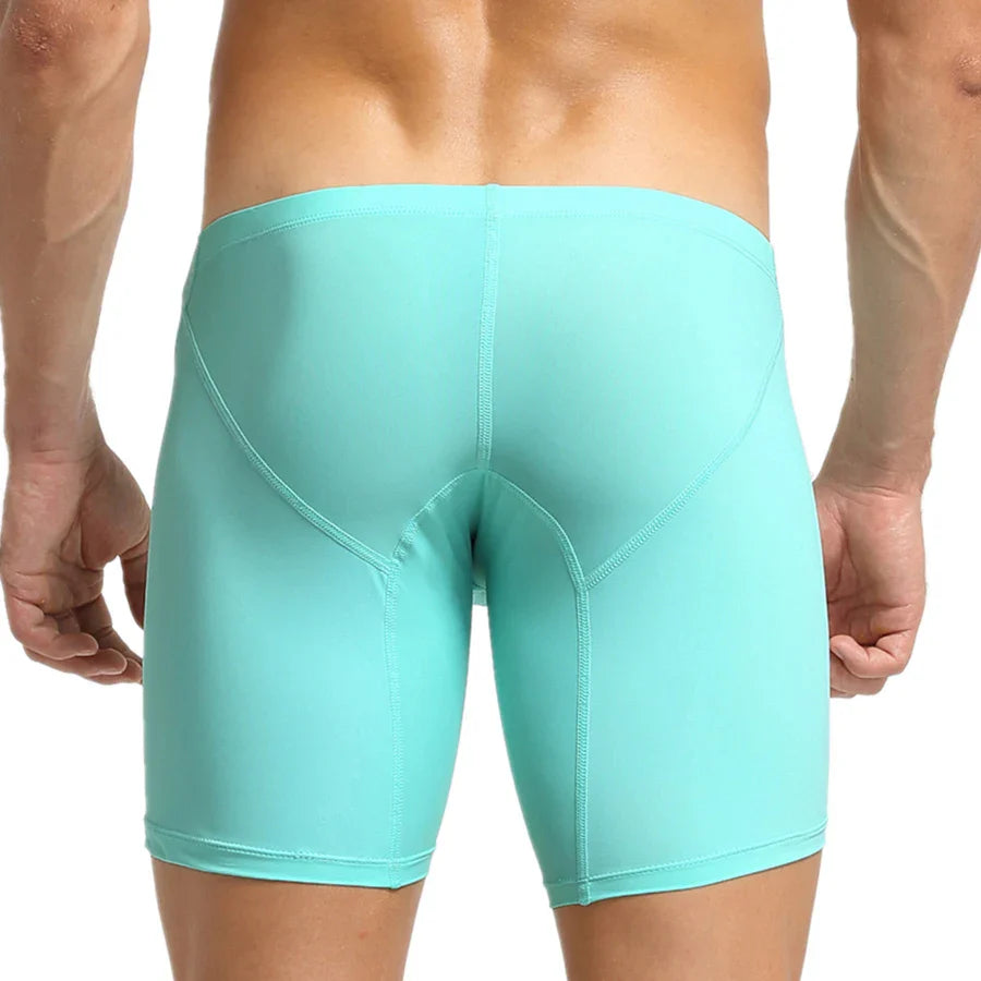 Men’s Long Leg Boxer Shorts – Stretch Ice Silk Athletic Underwear