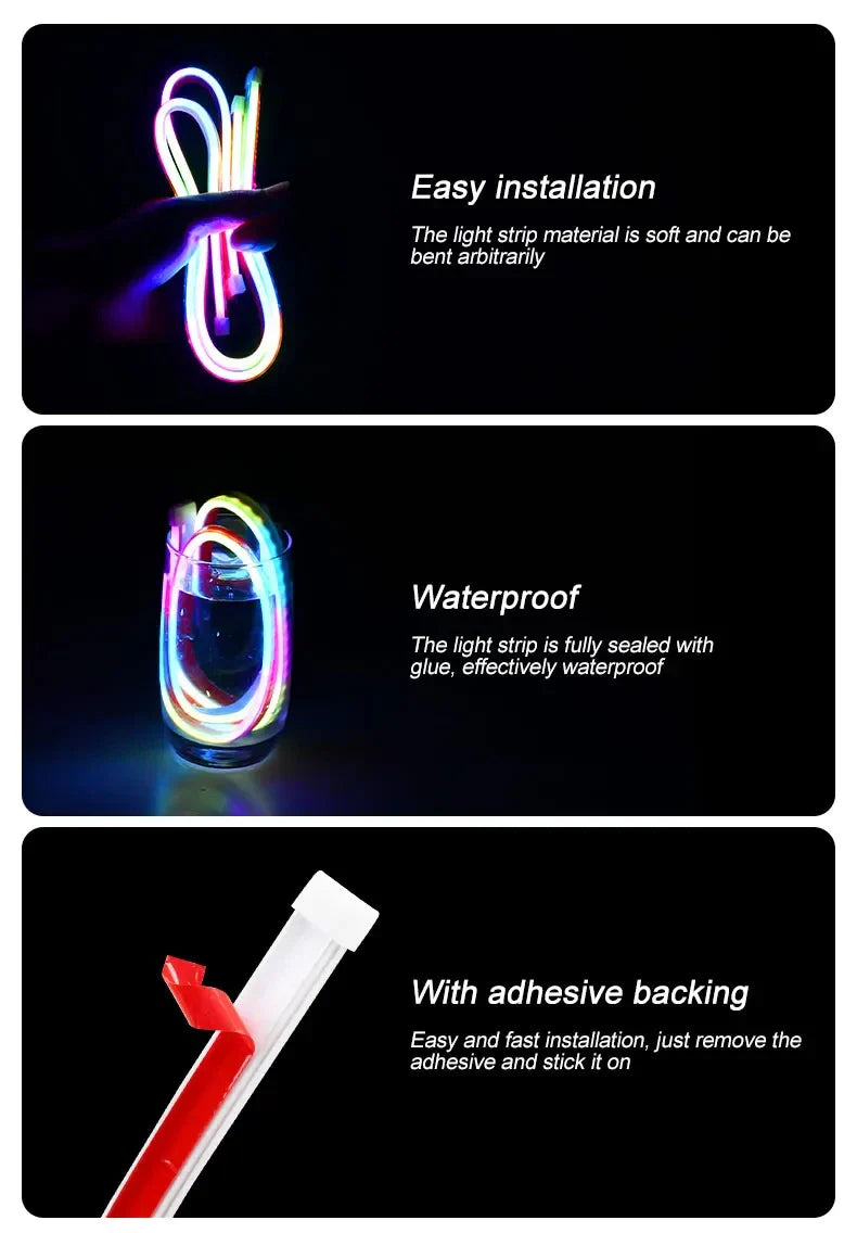 12V RGB LED Daytime Running Lights - APP Controlled, Ultra-thin Flexible Strip, 2 Pcs