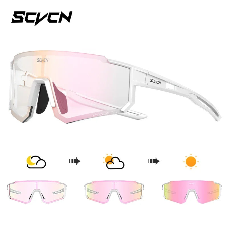 SCVCN Photochromic Cycling Glasses UV400 Protection Sports Running Sunglasses TR90 Men Women for MTB Bicycle Goggles Drving