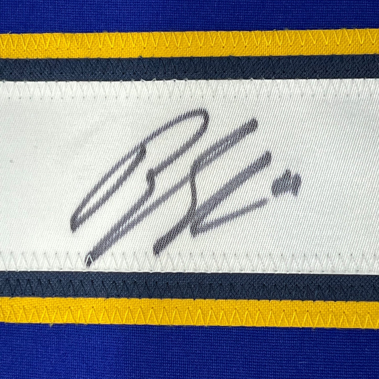 Framed Autographed/Signed Brayden Schenn 35x39 St. Louis Blue Hockey Jersey JSA COA