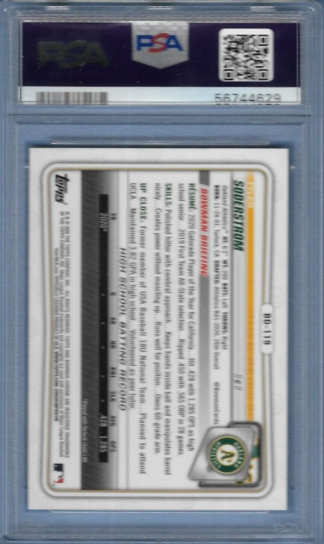 Graded 2020 Topps Bowman Draft Tyler Soderstrom #BD119 Chrome Rookie RC Baseball Card PSA 10 Gem Mint