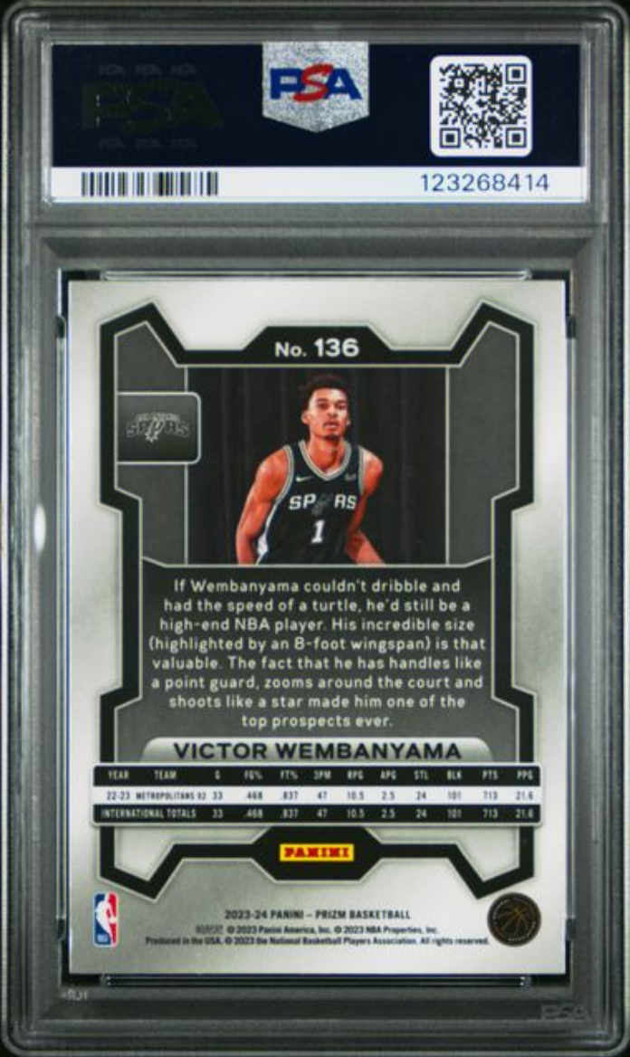 Graded 2023 Panini Prizm Victor Wembanyama #136 Rookie RC Basketball Card PSA 10 Gem Mint