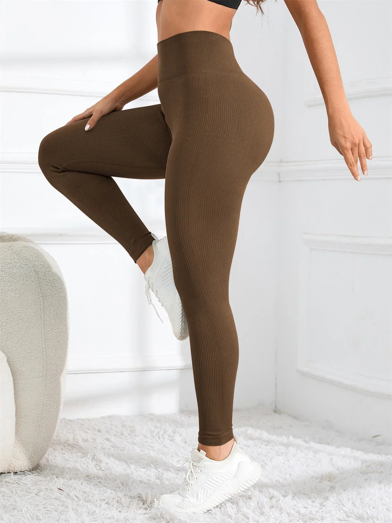 Seamless Ribbed High Waist Yoga Leggings - Gym & Athleisure