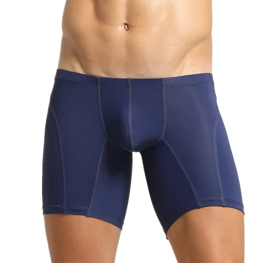 Men’s Long Leg Boxer Shorts – Stretch Ice Silk Athletic Underwear