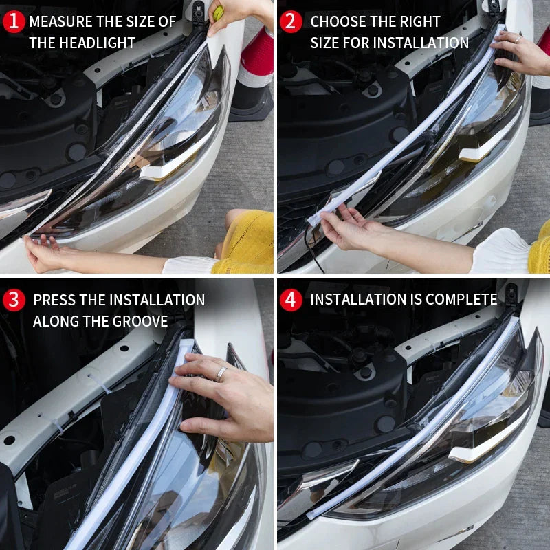 12V RGB LED Daytime Running Lights - APP Controlled, Ultra-thin Flexible Strip, 2 Pcs