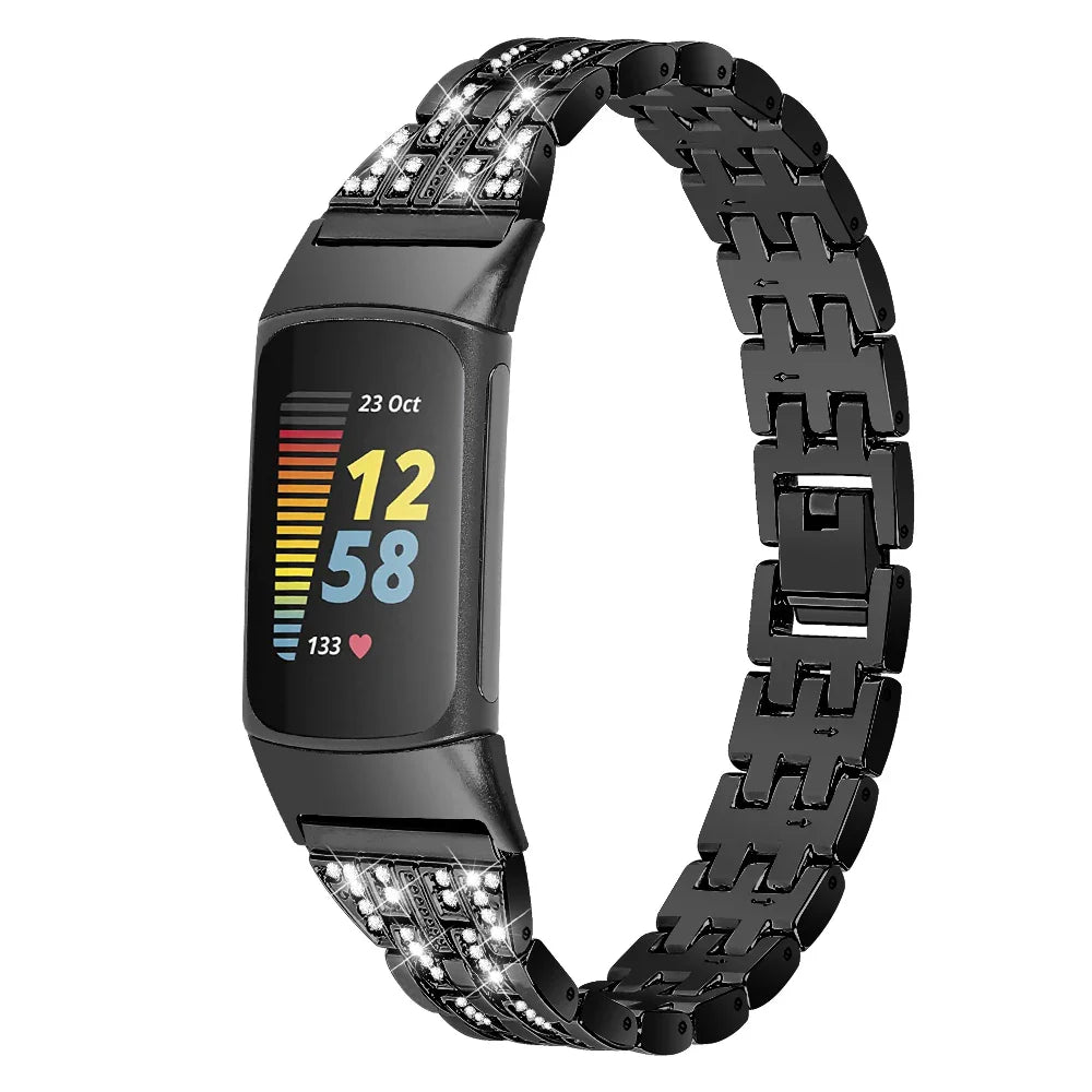 Fitbit Charge 5 6 Metal Band - Stylish Diamond Strap