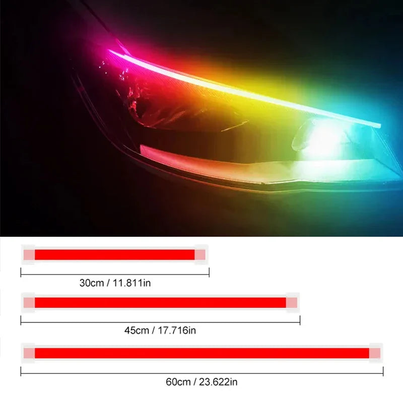 12V RGB LED Daytime Running Lights - APP Controlled, Ultra-thin Flexible Strip, 2 Pcs
