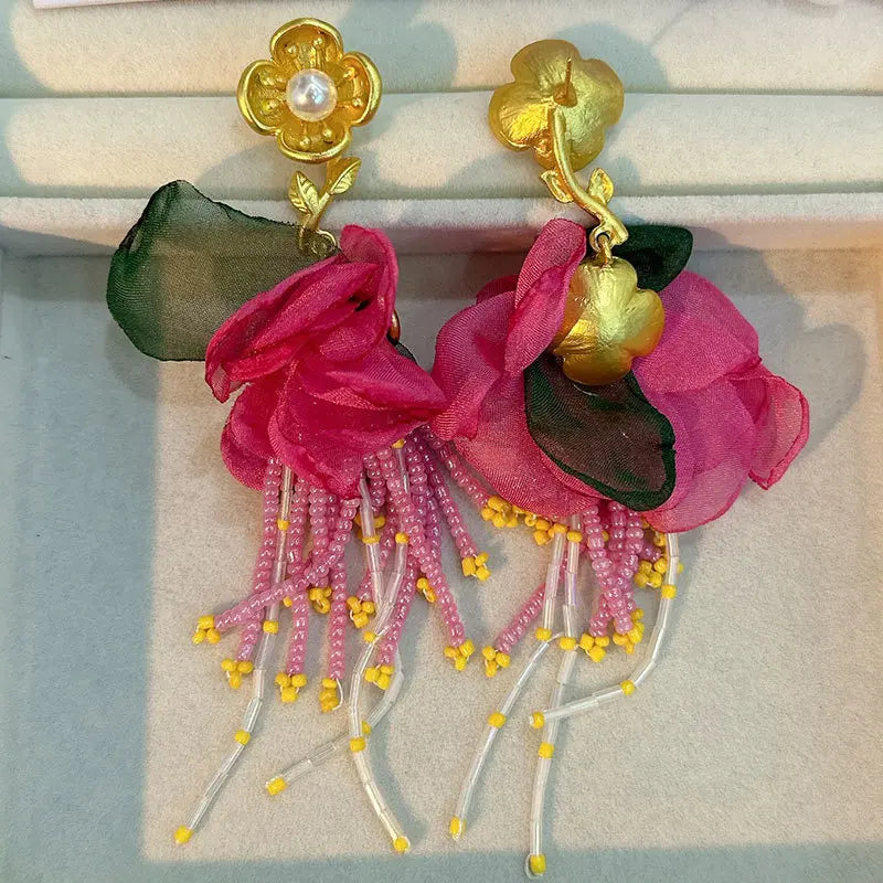 Handmade Cotton Long Tassel Earrings