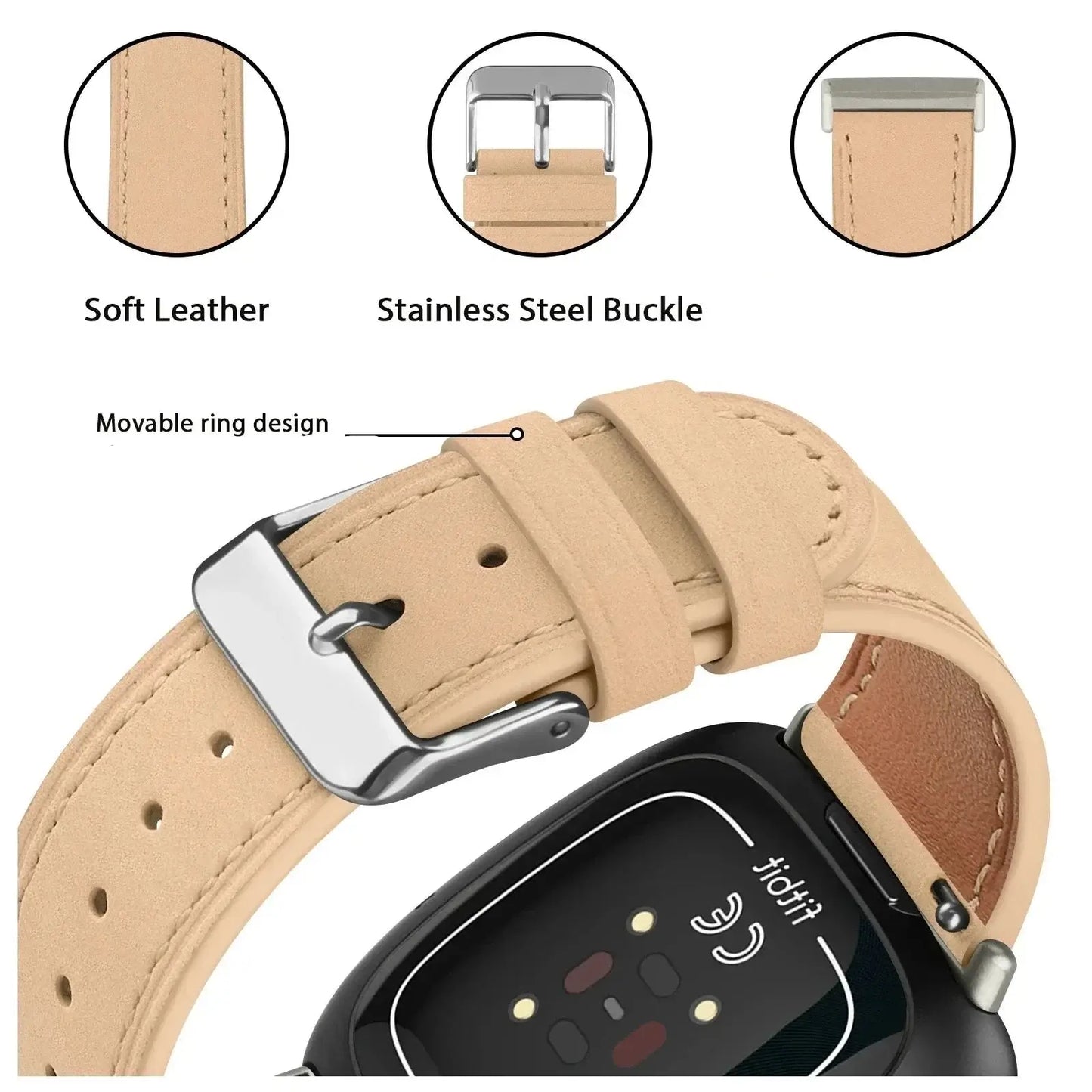 Fitbit Versa & Sense Leather Band - Premium Classic Design