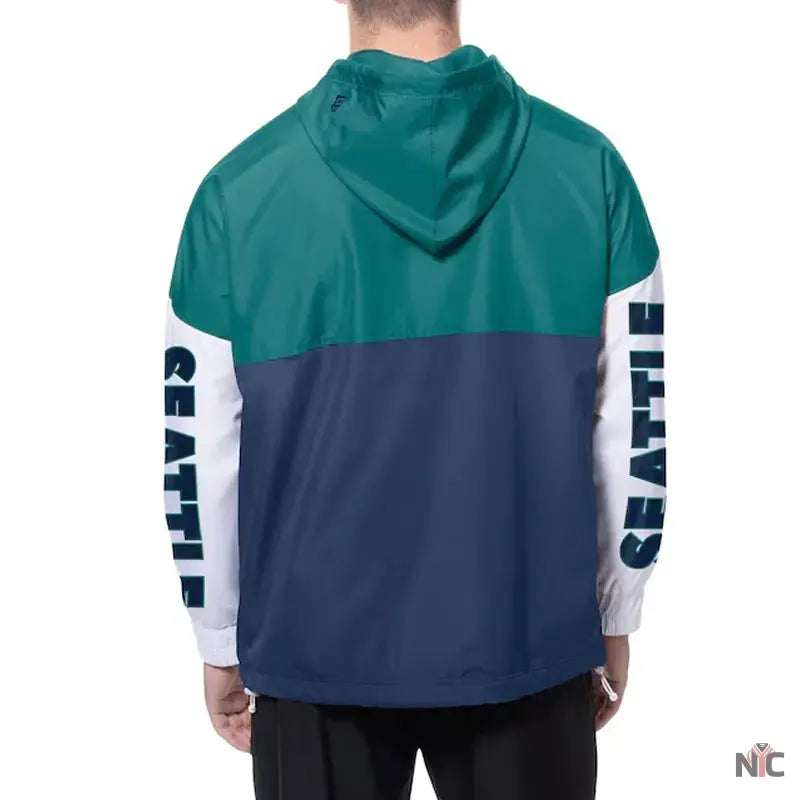 Seattle Mariners Color Block Navy/Aqua Hoodie Windbreaker