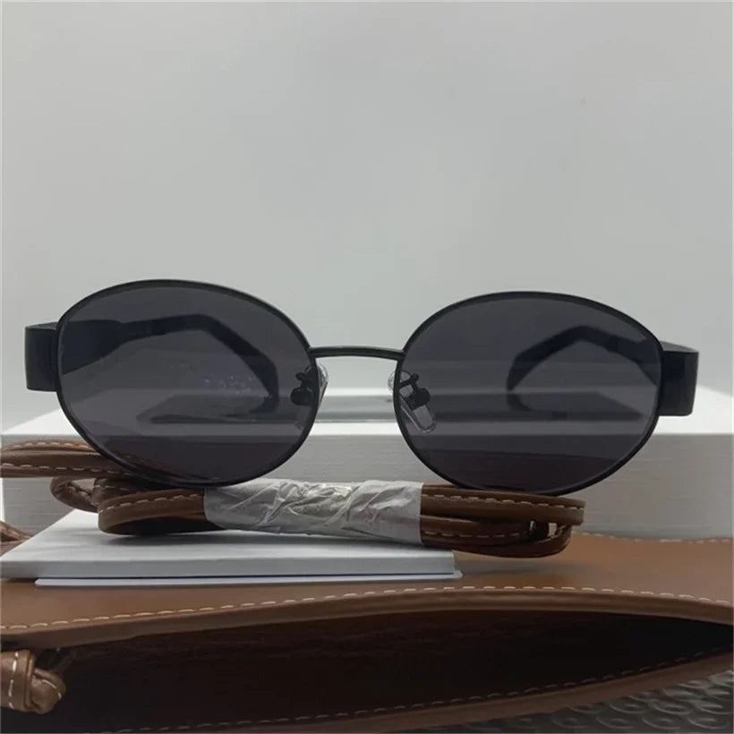 Gold Metal Frame Oval Small Sunglasses
