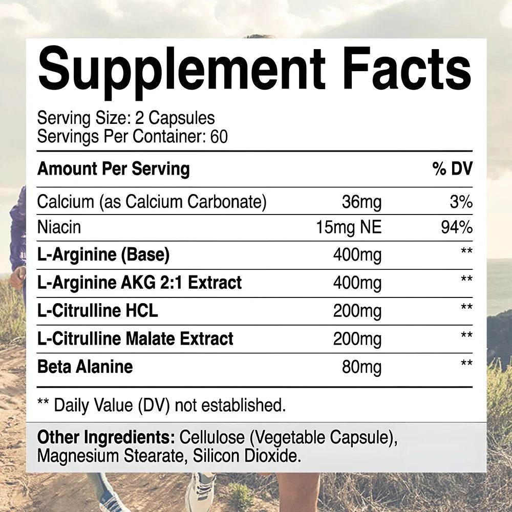 Men's Supplement with L-arginine To Help Build Muscle and Endurance, Provide Pre-workout Energy, and Improve Blood Flow