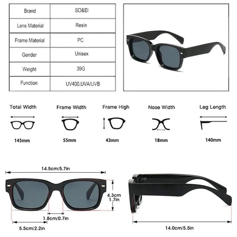 Vintage Square Rivet Sunglasses - Fashion Gradient Shades UV400