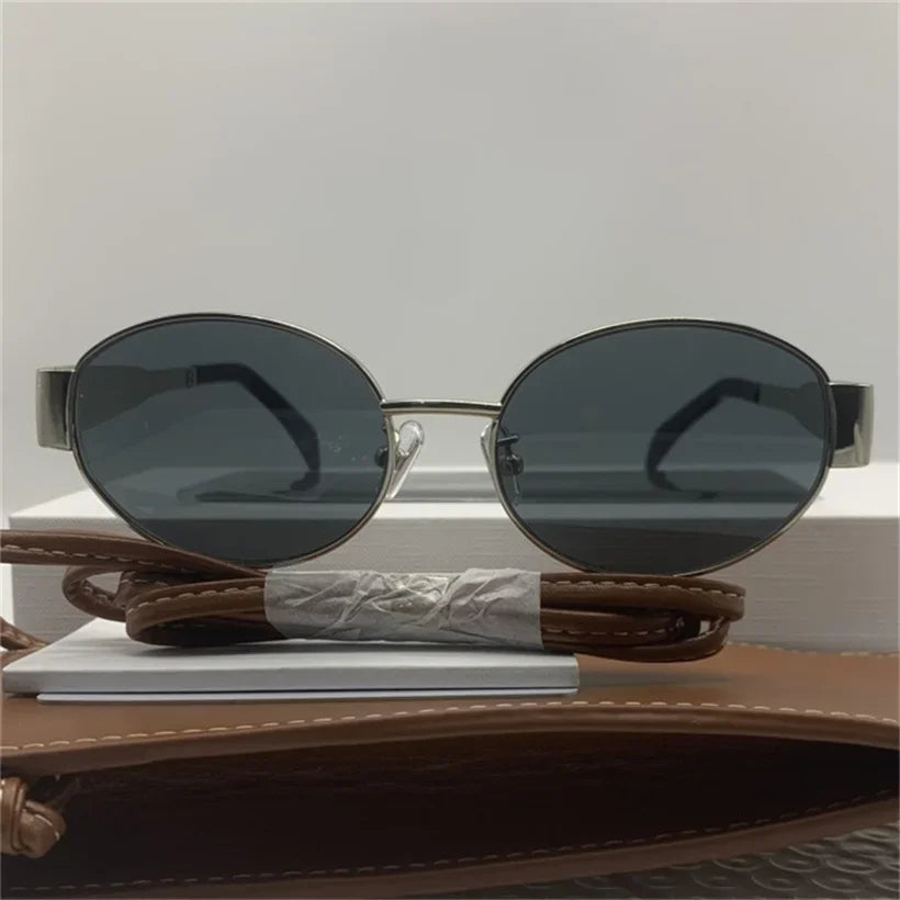 Gold Metal Frame Oval Small Sunglasses