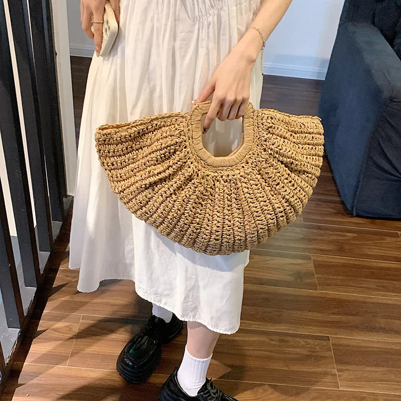 Half Moon Design Basket Beach Straw Bag