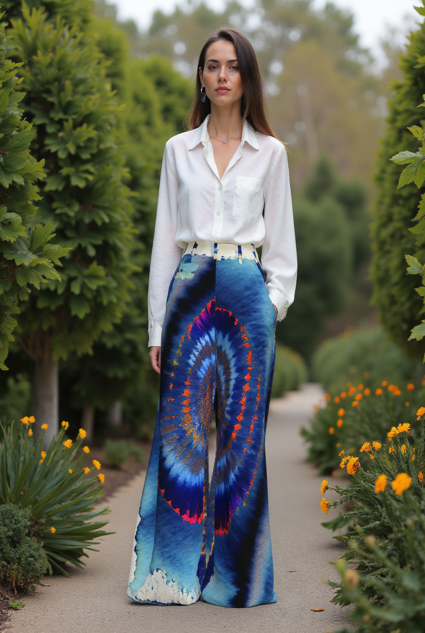 Shibori Cosmic Galaxy Pleated Twill Trouser Pants