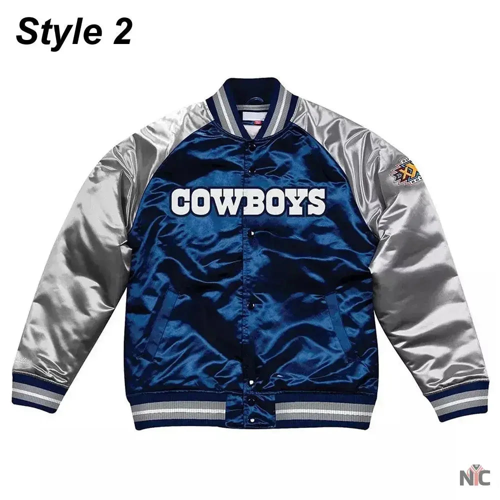 Silver Dallas Cowboys Varsity Satin Jacket