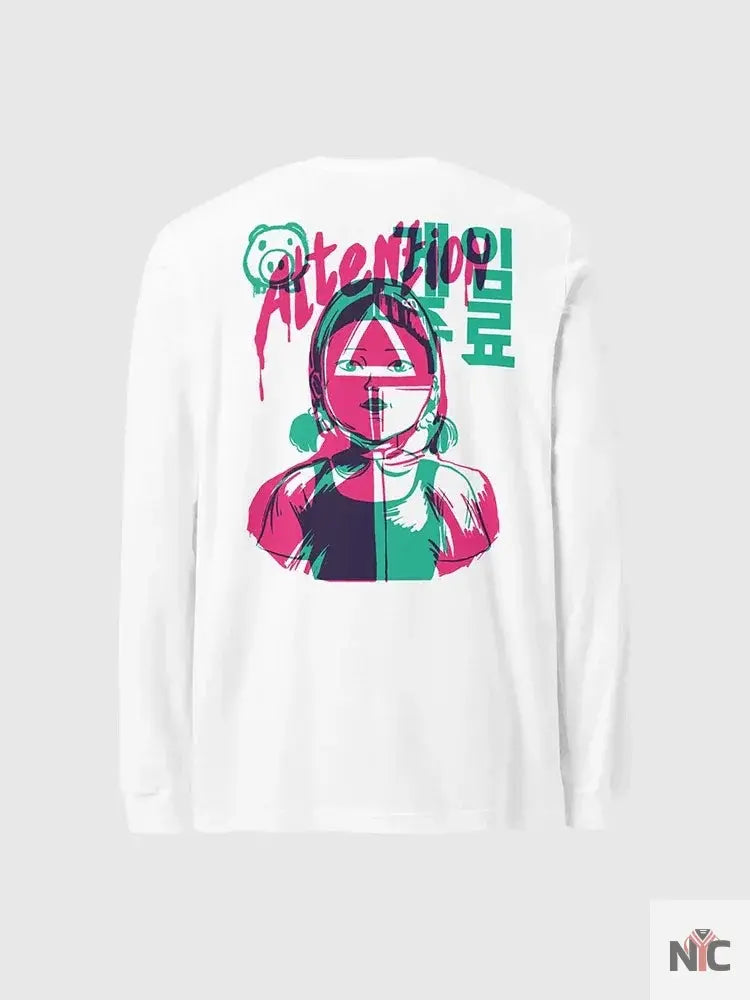 Squid Game Attention Long Sleeve White T-Shirt