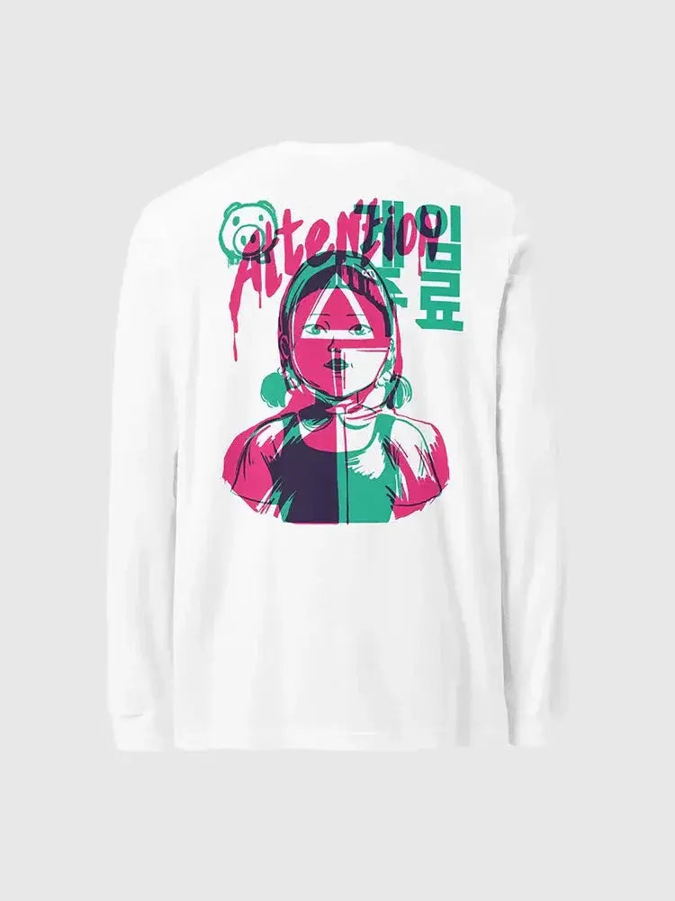 Squid Game Attention Long Sleeve White T-Shirt
