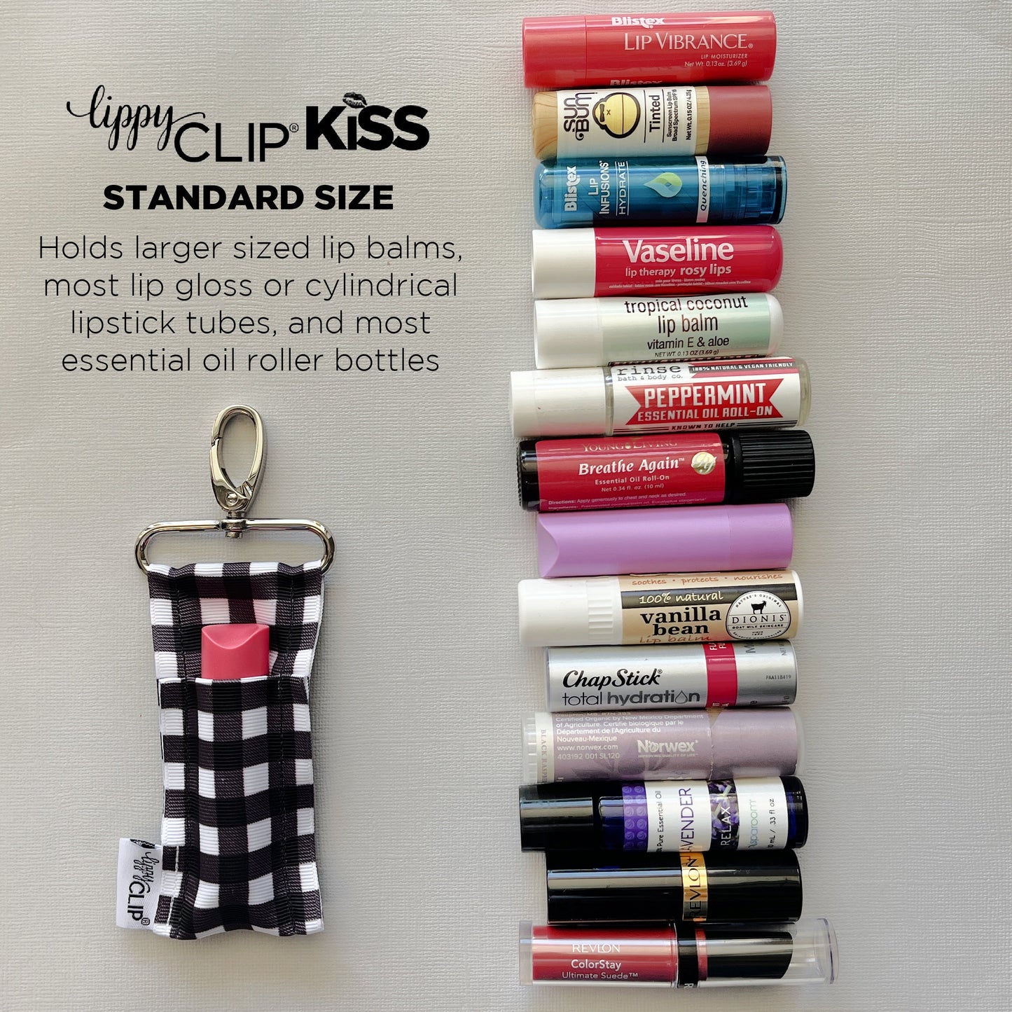 Muted Hearts LippyClip KISS for larger lip balms, essential oil rollers, etc.