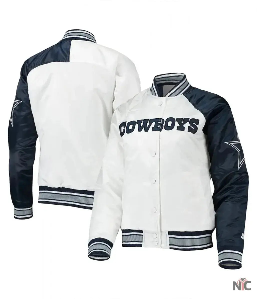 Starter Dallas Cowboys Endzone White and Blue Satin Jacket