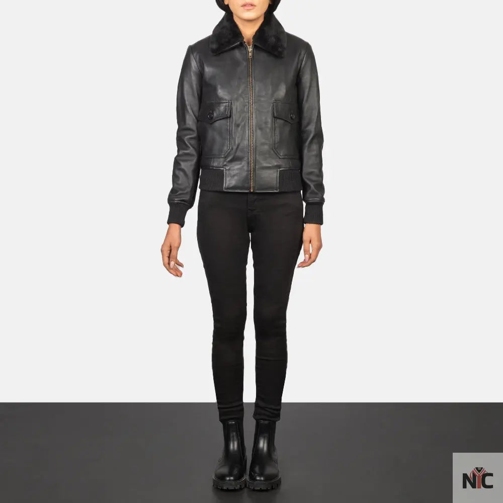 Stella G-1 Black Leather Bomber Jacket