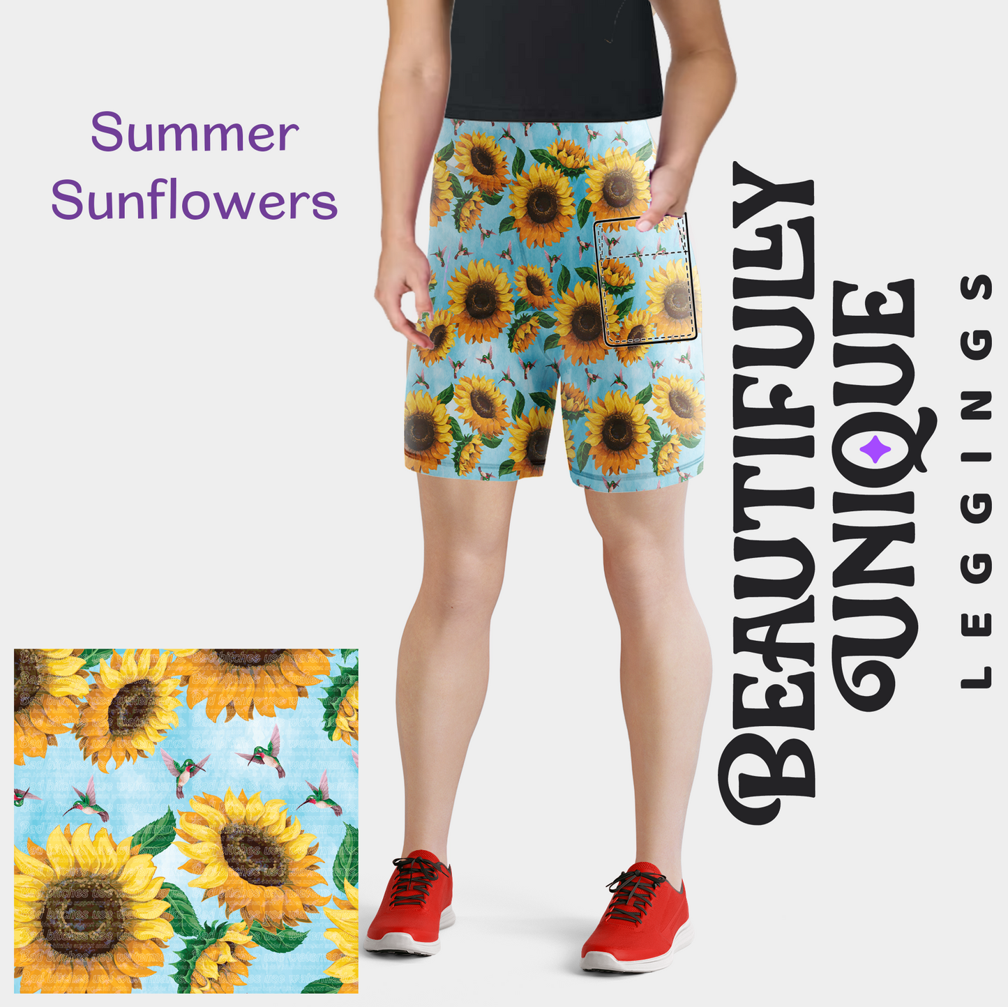 Summer Sunflowers Capris & Biker Shorts (Exclusive) - High-quality Handcrafted Vibrant Leggings