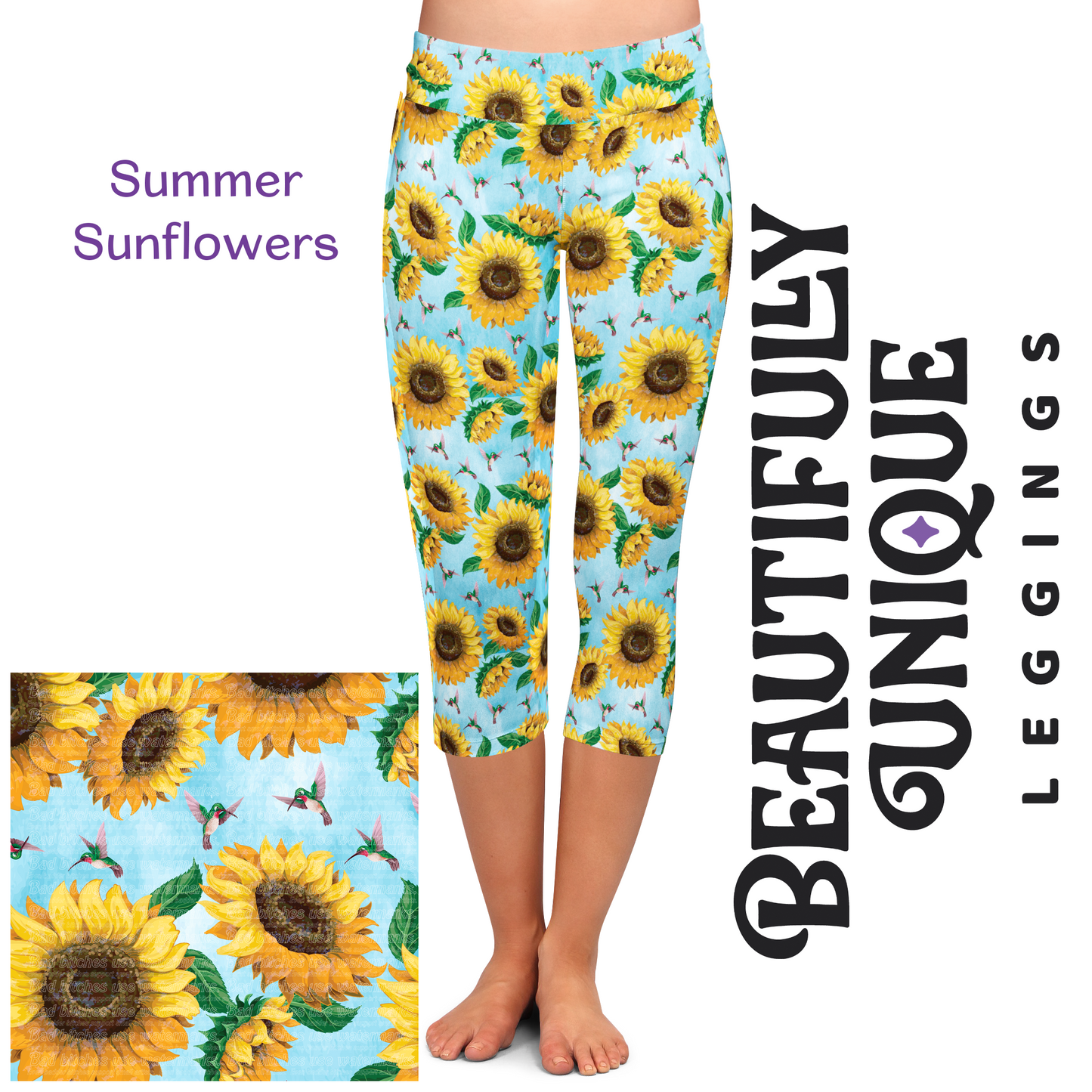 Summer Sunflowers Capris & Biker Shorts (Exclusive) - High-quality Handcrafted Vibrant Leggings
