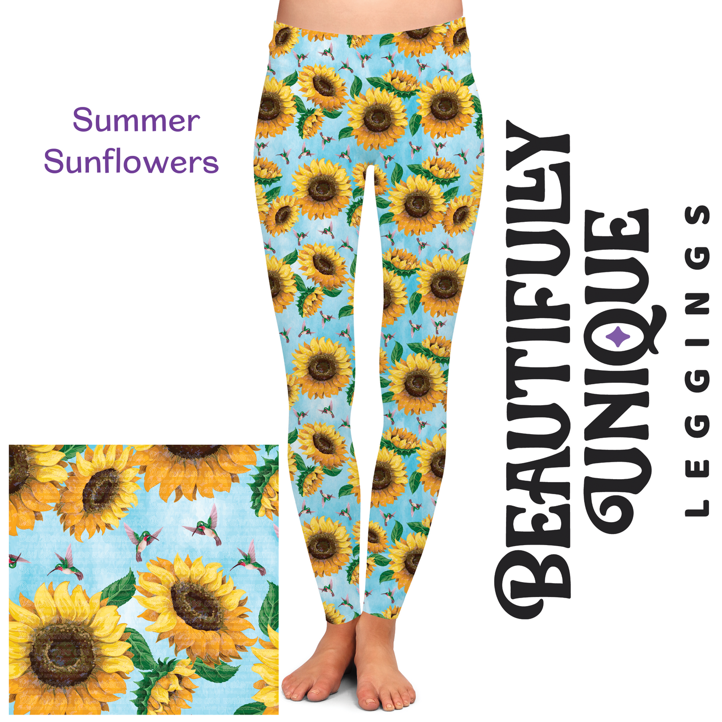 Summer Sunflowers Capris & Biker Shorts (Exclusive) - High-quality Handcrafted Vibrant Leggings