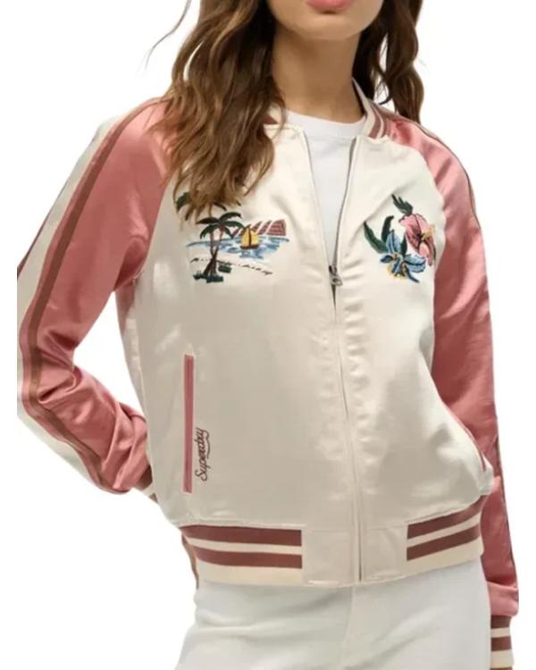 Superdry Suikajan Pink Hawaii Print Bomber Jacket