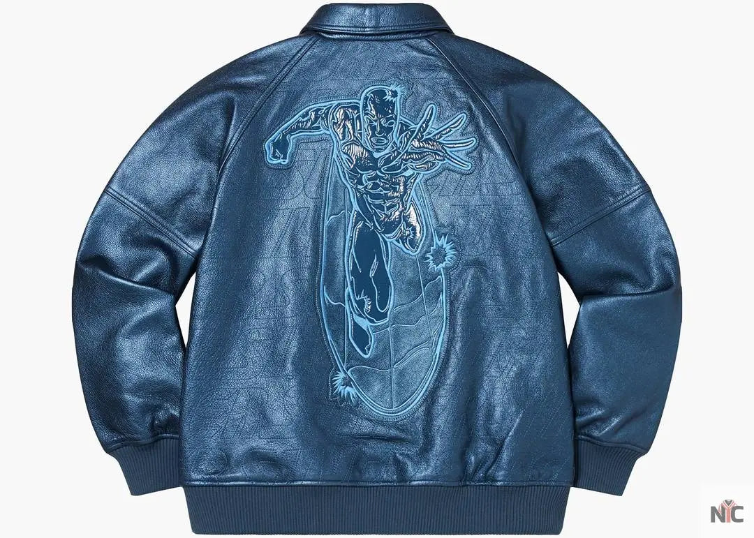 Supreme Silver Surfer Blue Leather Varsity Jacket