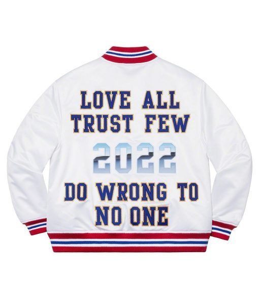Supreme Love All Trust Few 2022 Do Wrong To No One White Varsity Jacket
