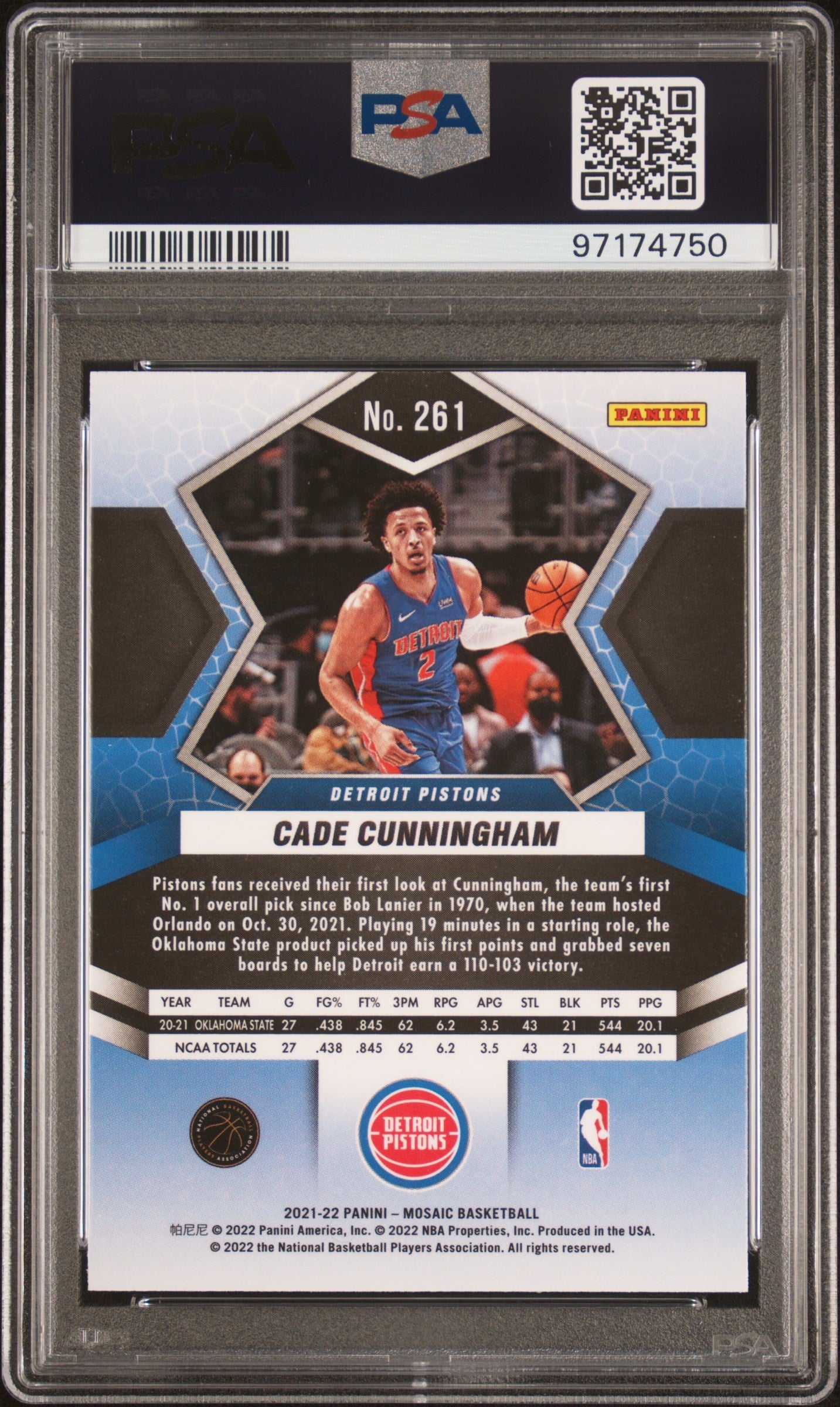 Graded 2021 Panini Mosaic Cade Cunningham #261 Rookie RC Basketball Card PSA 10 Gem Mint