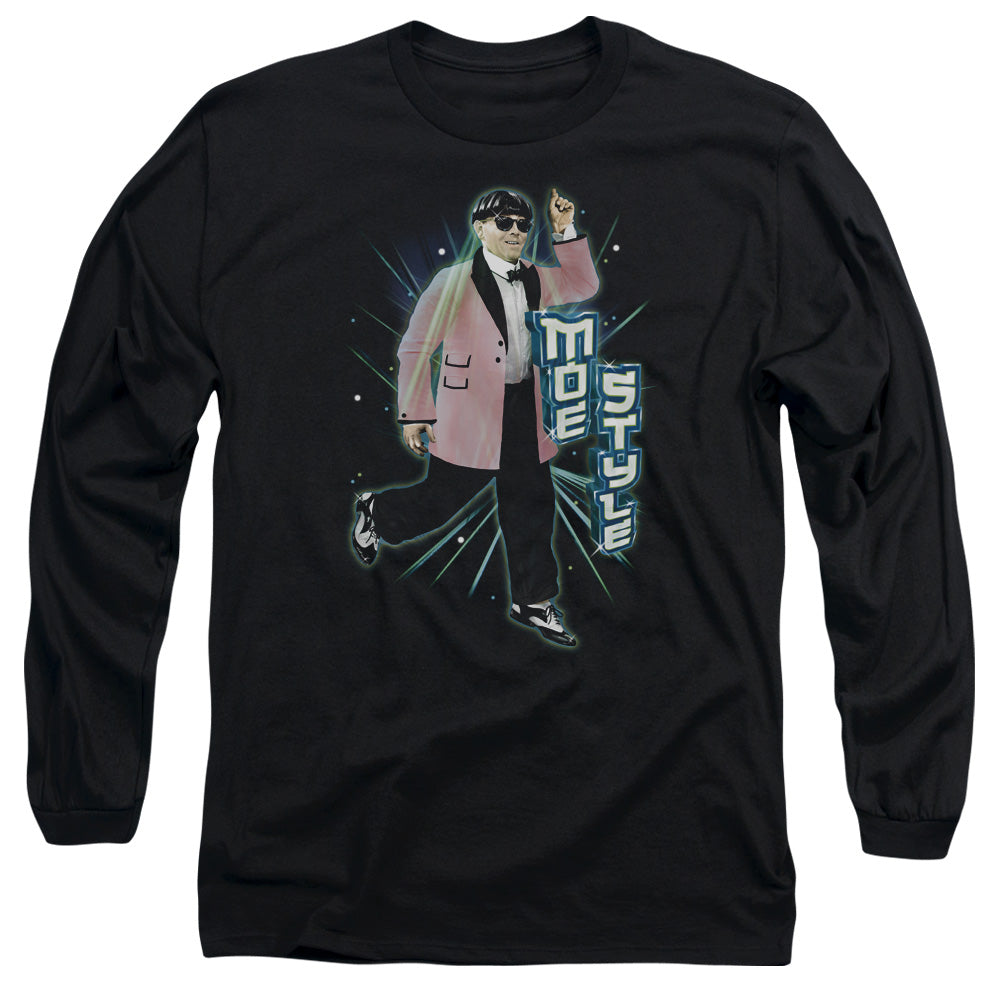 Three Stooges Moe Style Mens Long Sleeve Shirt Black Officially Licensed