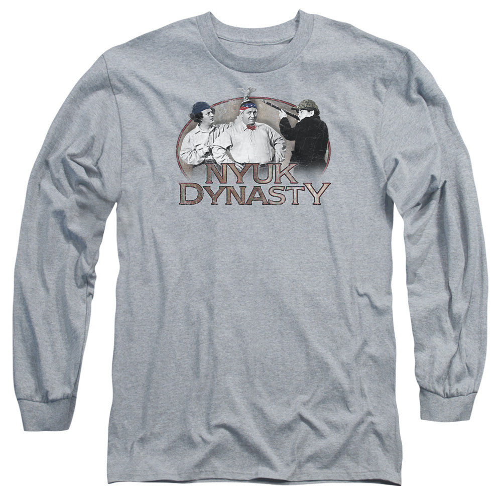 Three Stooges Nyuk Dynasty Mens Long Sleeve Shirt Athletic Heather Officially Licensed