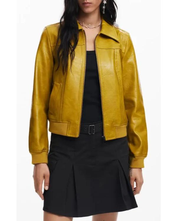 Olympo S01 Yellow Leather Bomber Jacket