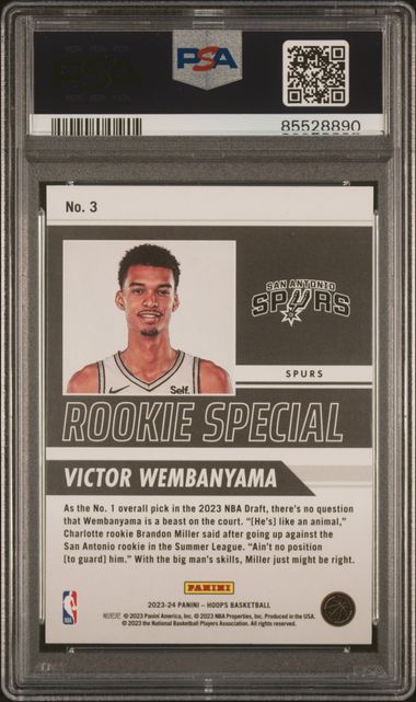 Graded 2023 Panini NBA Hoops Victor Wembanyama #3 Rookie Special Rookie RC Basketball Card PSA 10 Gem Mint