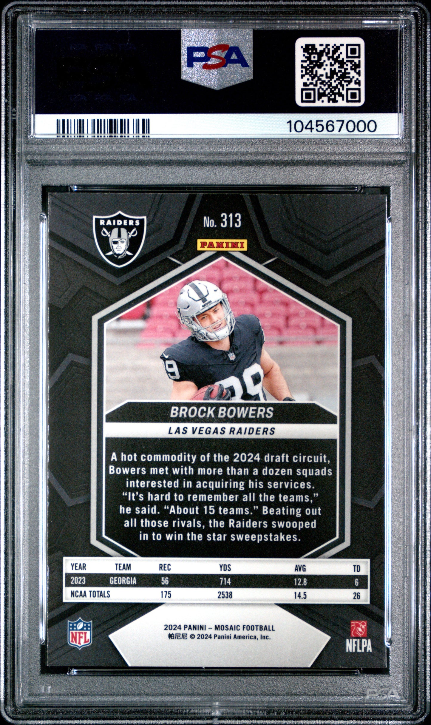 Graded 2024 Panini Mosaic Brock Bowers #313 Rookie RC Football Card PSA 10 Gem Mint