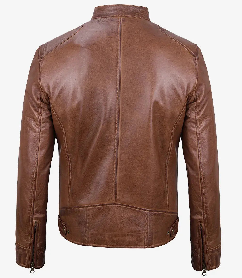 Tall Men's Cognac Brown Cafe Racer Leather Jacket