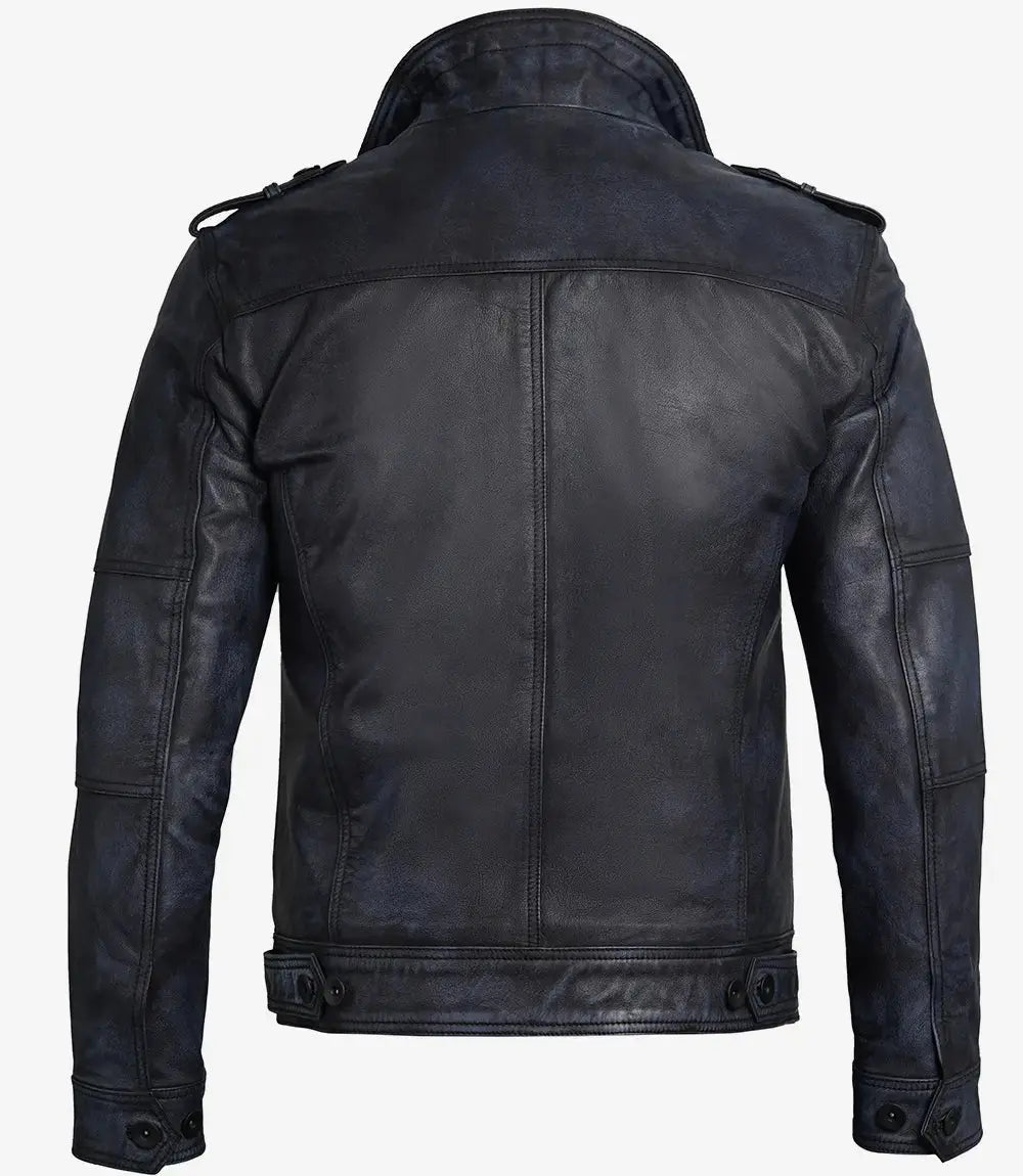 Tavares Men's Waxed Black Leather Biker Jacket