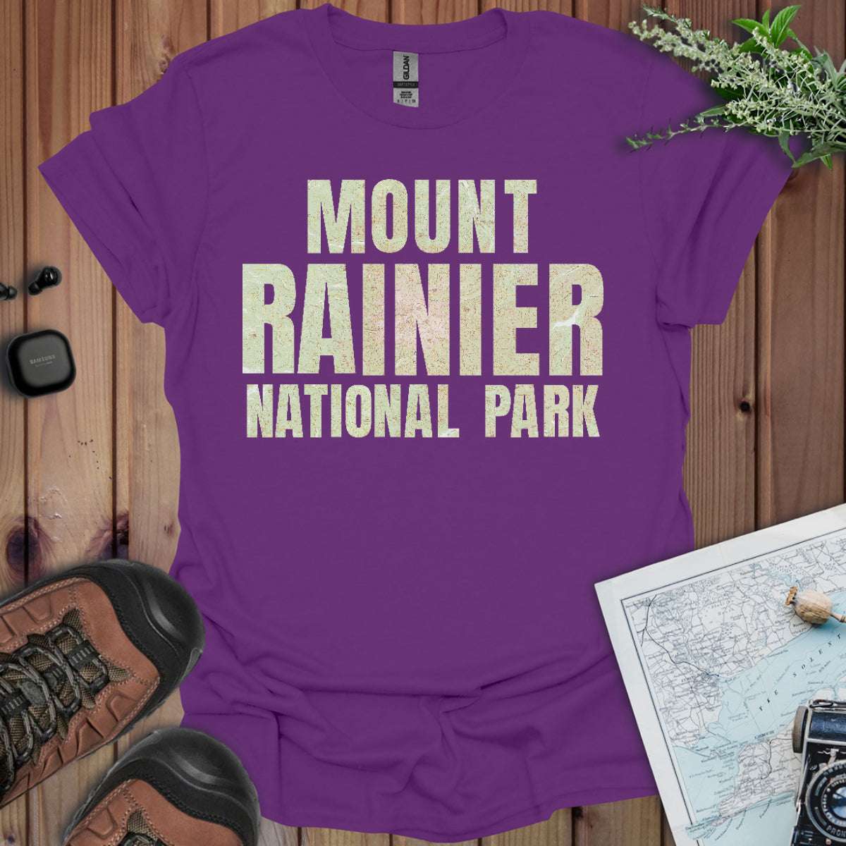 Mount Rainier Topographic Map National Park Unisex Fit Soft T-Shirt