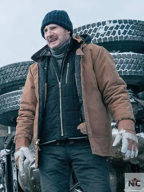 The Ice Road Liam Neeson Brown Hooded Jacket