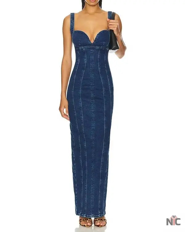The McBee Dynasty Calah Jackson Blue Denim Maxi Dress