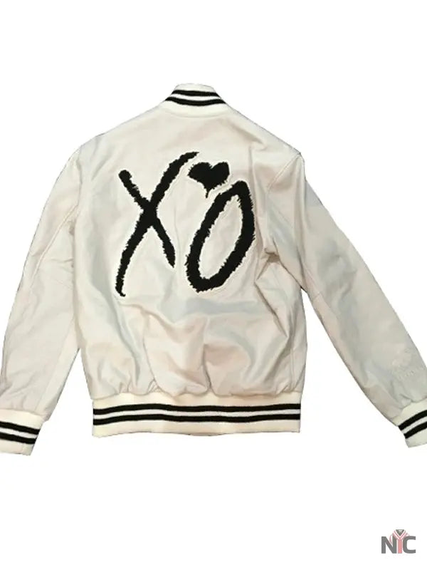 The Weeknd White Leather Varsity Jacket