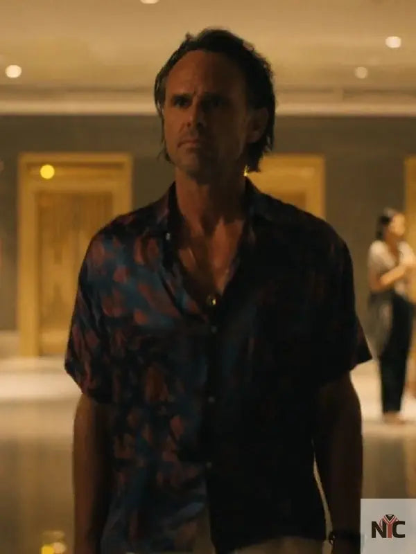 The White Lotus S3 Walton Goggins Blue Printed Shirt