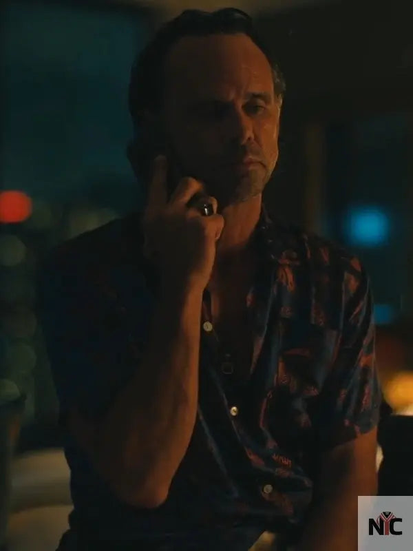 The White Lotus S3 Walton Goggins Blue Printed Shirt